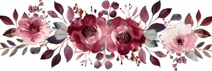 Watercolor Marsala Wedding Floral Background Generative AI - obrazy, fototapety, plakaty