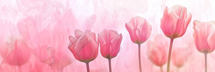 Pink Shade Tulips on Watercolor Background Generative AI