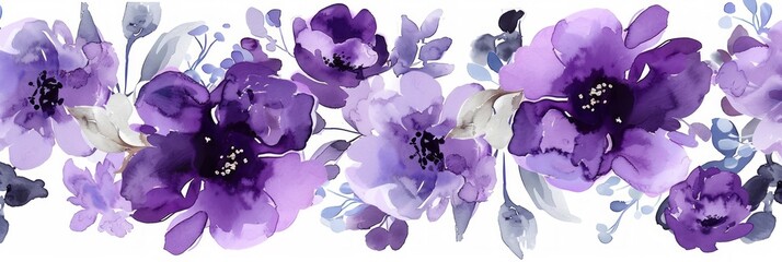 Vibrant Purple Watercolor Flowers on White Background Generative AI