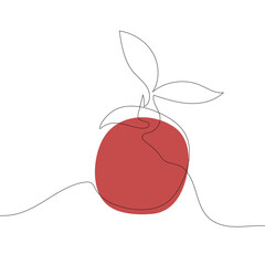 Apple fruit in one line art style minimalism line scetch on white background for posters, icons, wallpapers