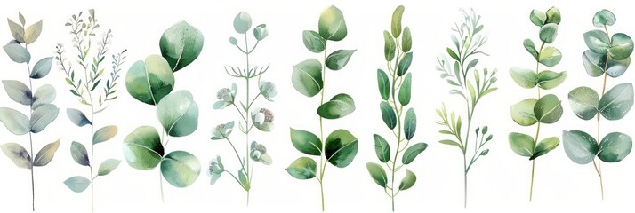 Botanical Illustration of Eucalyptus and Wildflowers Generative AI