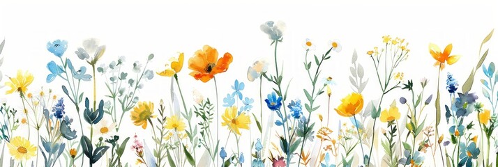Summer Flower Garden Watercolor Handpainted Art on White Generative AI