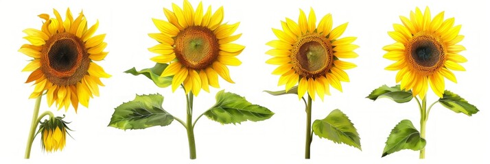 Stylized Sunflower Icon Set on White Background Generative AI