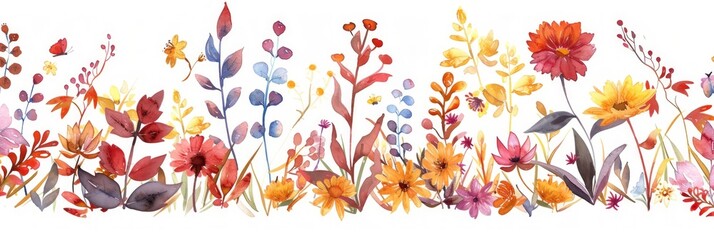 Summer Meadow Watercolor Flowers Card Border Illustration Generative AI