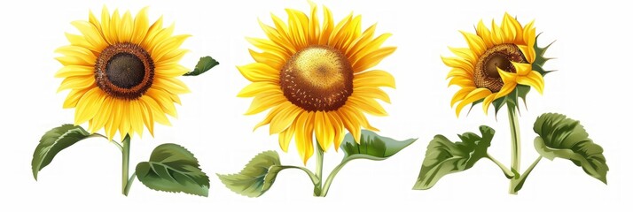 Stylized Sunflower Icon Set on White Background Generative AI