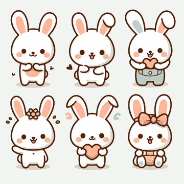Illustration of a set of dancing rabbits in a cartoon vector style