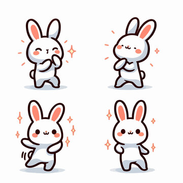 Illustration of a set of dancing rabbits in a cartoon vector style
