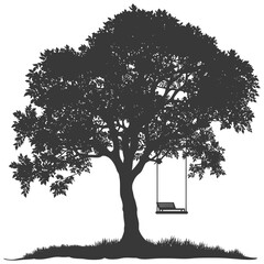Silhouette Tree With A Swing black color only