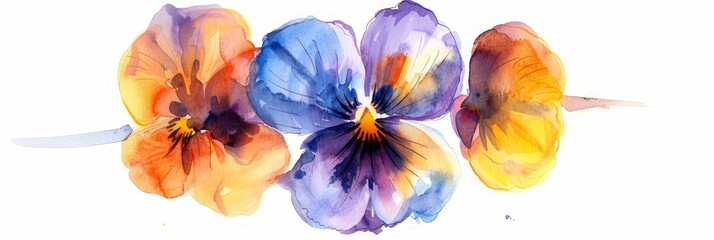 Watercolor Painting of a Viola Flower on White Background Generative AI
