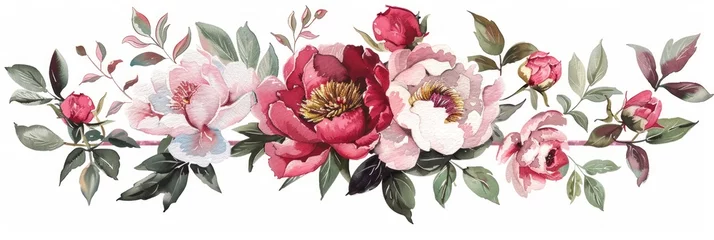 Foto op Canvas Watercolor Peonies: Elegant Flower and Leaf Set on White Background Generative AI © AlexandraRooss