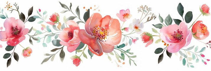 Watercolor Floral Decoration Collection on White Background Generative AI
