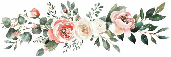 Elegant Watercolor Floral Illustration for Wedding Invitations Generative AI - obrazy, fototapety, plakaty