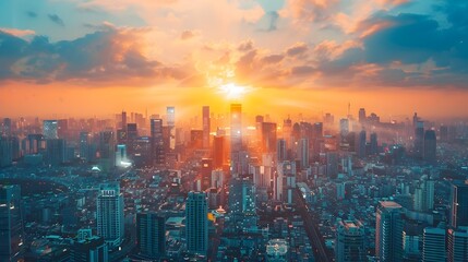 Fototapeta na wymiar Sunset or Sunrise City Skyline in Shanghai