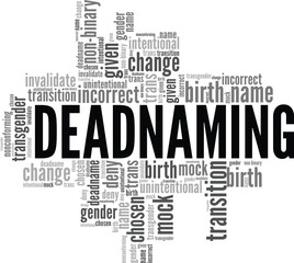 Deadnaming word cloud conceptual design isolated on white background.