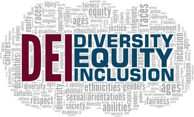 DEI Diversity Equity Inclusion word cloud conceptual design isolated on white background.