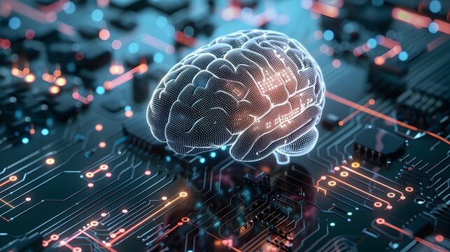 Futuristic Computer Brain on Circuit Board