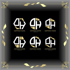 OH letter luxury logo set design.OH monogram polygonal and circle shape vector. OH luxury design.
