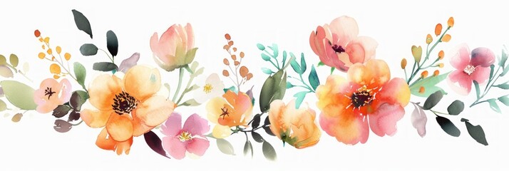 Watercolor Flowers Illustration on White Background Generative AI