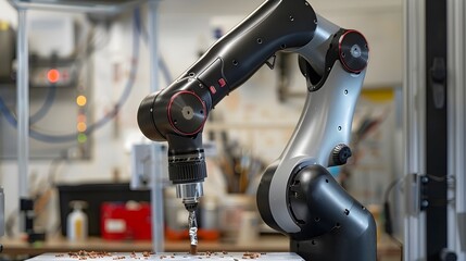 Robot Working on Flat Bread in a Dark Gray and Silver Style