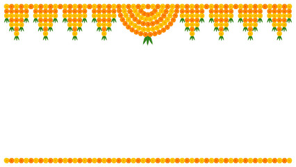 Floral garland marigold toran vector Traditional wedding and festival decoration, Diwali decoration Toran border on transparent PNG background - obrazy, fototapety, plakaty