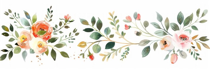 Watercolor Floral Illustration Set for DIY Flower Arrangements and Wedding Decor Generative AI - obrazy, fototapety, plakaty