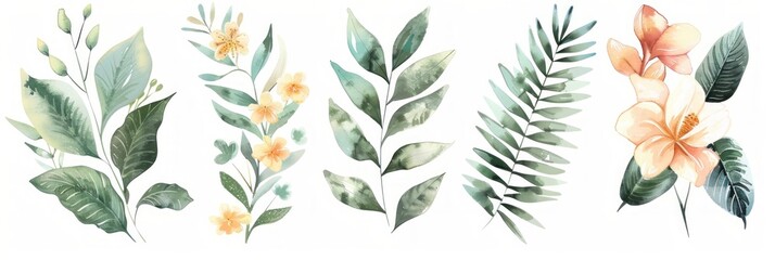 Elegant Boho-Style Wedding Invitation with Watercolor Plants and Flowers Generative AI