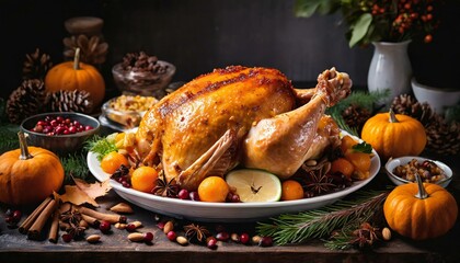 Roasted turkey on big dish on Christmas