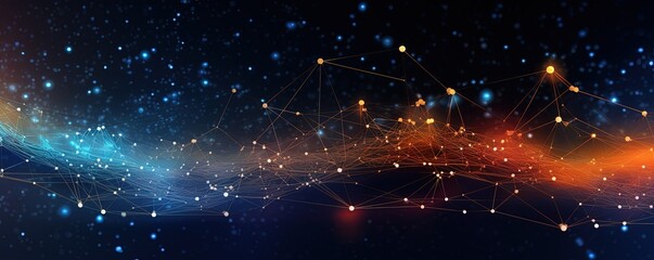 Concept of AI technology, Motion of digital data flow. Communication and technology network concept map with moving lines and dots.