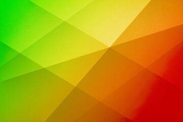 Green lime lemon yellow orange coral gold red abstract pattern background. Color gradient ombre. Geometric Shape. Line angle triangle square polygon 3D mosaic diamond. Grain rough noise. Design. - obrazy, fototapety, plakaty