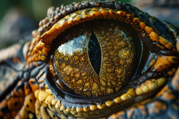 Schilderijen op glas Eyes of a crocodile are terrifying and frightening. © P Stock