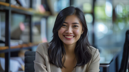 Obraz premium happy young thai-american young woman,Generative AI