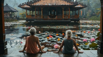 Man and Woman Sitting on Dock by Pond