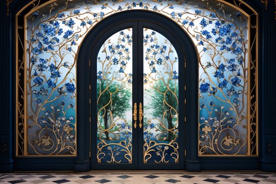 a door with floral designs