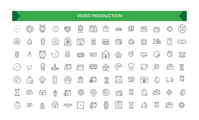 Set of Time and Clock Line Icons. UI icon set. Time, date, and location line icon set with editable stroke. Vector illustration.