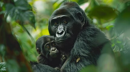 Obraz premium Mother Gorilla and Baby in Jungle