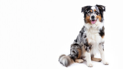 Image captures a dog with a blurred face sitting calmly on a white background with visible body and fur details