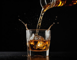 splash of whiskey on black background