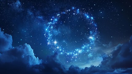Obraz premium An enchanting night sky with a unique circular formation of stars amidst celestial clouds.
