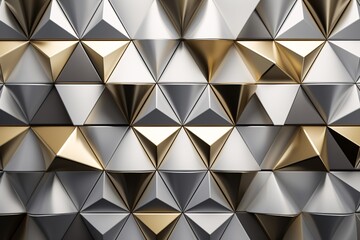a wall of pyramids with gold and silver triangles