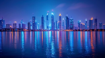 Fototapeta premium City Skyline Illuminated at Night