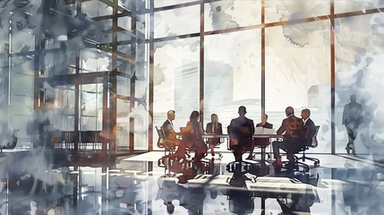 Foto op Plexiglas Watercolor illustration of business people having a meeting in the office. © S photographer