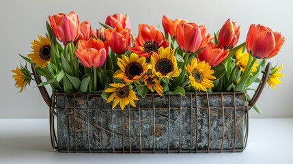 Basket Filled With Orange and Yellow Flowers