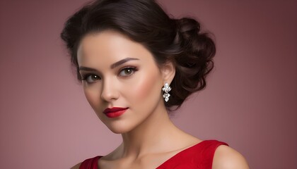 Beauty Women Portrait, Red Dress, Close Face