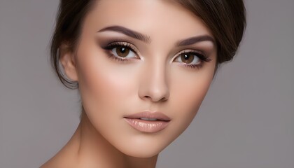 Fototapeta premium Portrait of a Female Close Face Image, Headshot Image, Accentuating her Beauty with Flawless