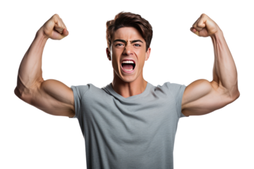 Young business people showing determination Expressing a sense of determination and determination Handsome young people with a good mood.Isolated on a transparent background.