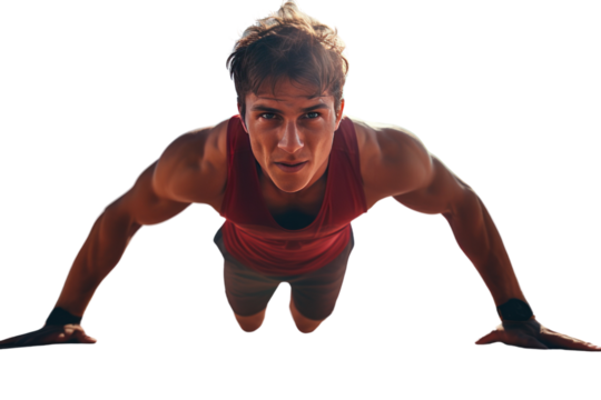 young athletic man playing sports It conveys strength. and fluency ,Isolated on a transparent background.