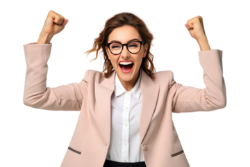 Young business people showing determination Expressing a sense of determination and determination Handsome young people with a good mood.Isolated on a transparent background.