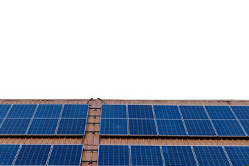 Close-up solar panels mounted on roof on modern building for receive energy from sunlight for converted to electrical energy for use with appliances electricity