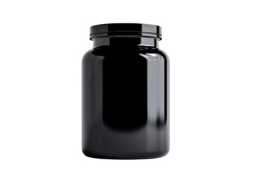 Vitamins packaging black label black jar,Isolated on a transparent background.