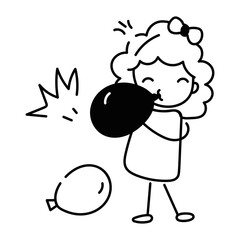 Handy doodle icon of a girl blowing balloon 